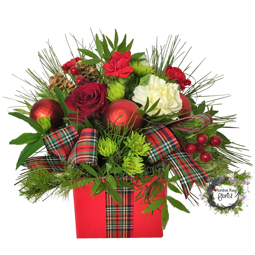 Christmas Seasonal Box Arrangement in reds and greens