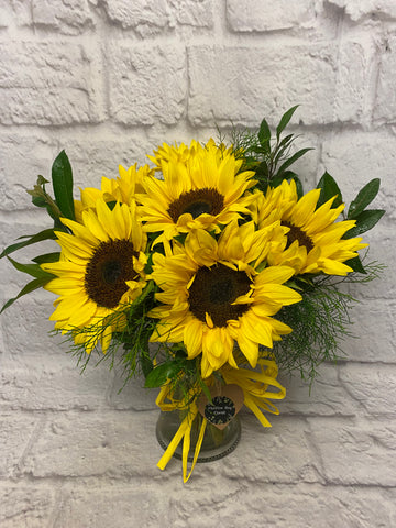 Glass Vase of Sunflowers