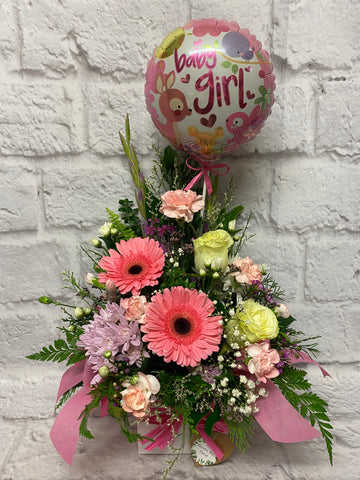 Baby Girl Flower Box and Balloon