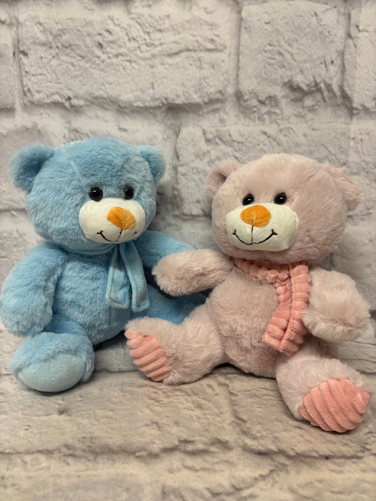 Blue or Pink Teddy Bear with Scarf